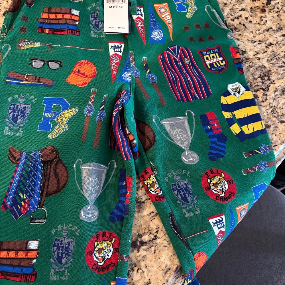 Polo Ralph Lauren boys M 10/12 multi green new with tags sweatpants $69.50